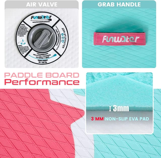 Detalle de FunWater Inflatable Stand Up Paddle Board (10'6"–11'6") for Adults & Youth with SUP Accessories