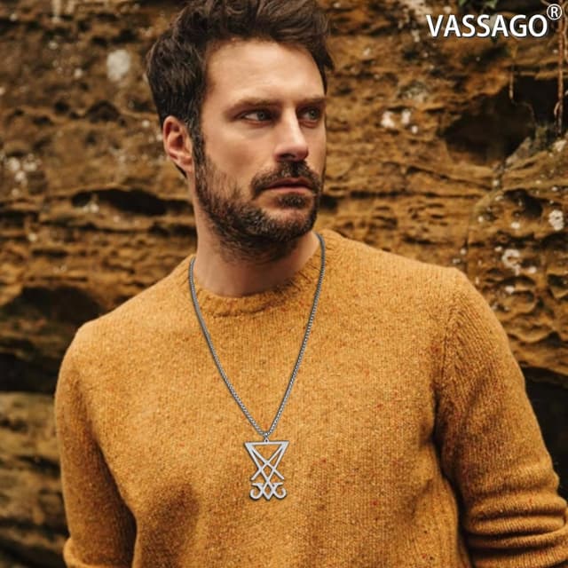 Detalle de VASSAGO Sigil von Luzifer Halskette mit Anhänger aus Edelstahl – Siegel von Luzifer/Satan Symbol