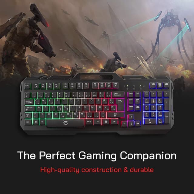 Thumbnail 1 de White Shark GK-1923 Gladiator-2 Gaming Keyboard - UK Layout, LED RGB Backlit, Metal Framed With Phone Holder, Silent Non-Conflict Membrane Keys for PC, PS4, Xbox
White Shark GK-1923 Gladiator-2 Gaming Keyb…