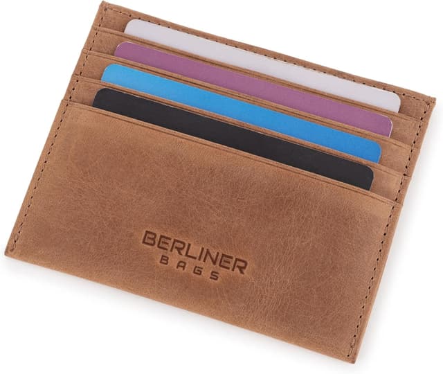 Detalle de Berliner Bags Vintage Kartenetui aus Leder – Slim- Kreditkartenetui mit RFID-Schutz, Braun (mit Geschenkbox)
