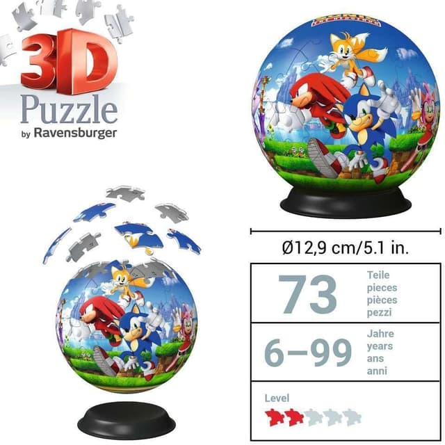 Detalle de Ravensburger Puzzle 3D Ball Sonic the Hedgehog da 73 pezzi (6 anni) Easy Click