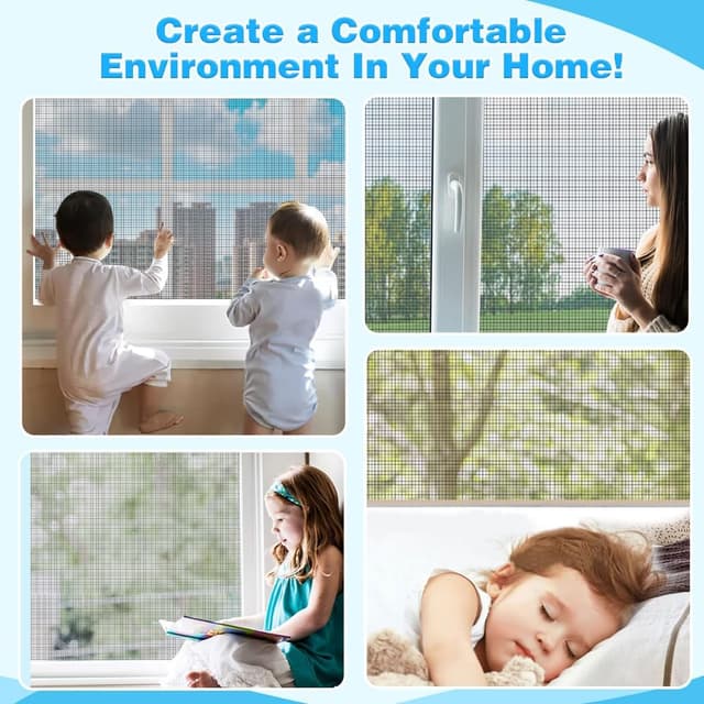 Thumbnail 6 de BUZIFU Fliegengitter Meterware aus Fiberglas, 90 x 500 cm mit Fensterputzbürste – UV-beständig für Fenster & Türen (Schwarz)