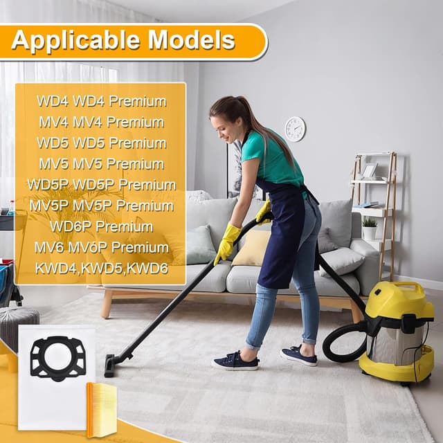 Detalle de Kit 10 sacchetti compatibili + 2 filtri per aspirapolvere Kärcher WD4/WD5/WD6 e MV4/MV5/MV6