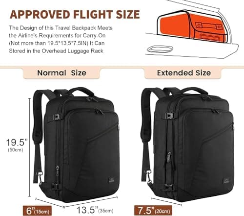 Detalle de MATEIN Mochila de cabina expandible para avión 50x35x20 cm (40 L) negra