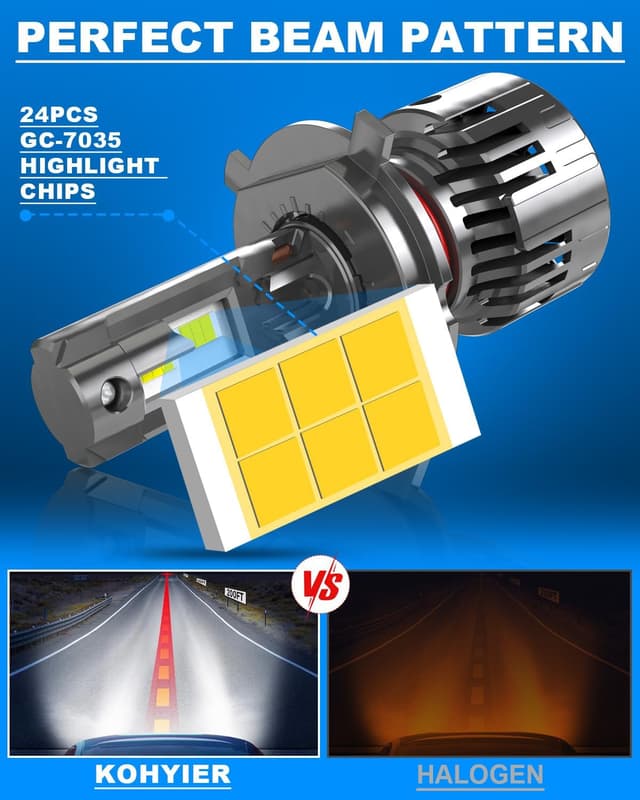 Detalle de KOHYIER H4 LED Headlight Bulb (9003 / HB2) Hi/Lo, 6500K White, Plug & Play, Pack of 2