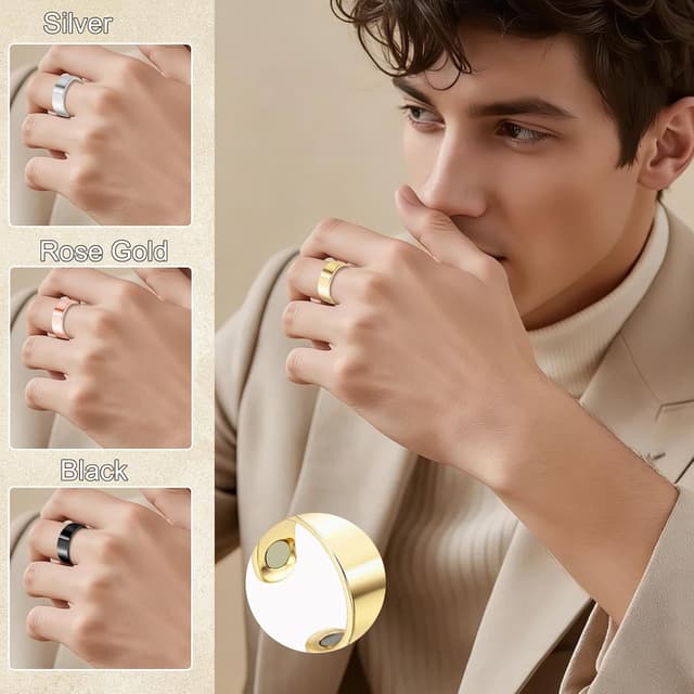 Detalle 2 de Zecimi Magnetring Silber – verstellbarer Anti-Stress Ring mit Magneten für Alltag, Fidget & Schlaf