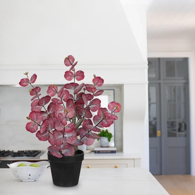 Detalle de Arborus 46cm Tall Artificial Eucalyptus Plant in Black Pot (Silver Dollar Red Eucalyptus look)