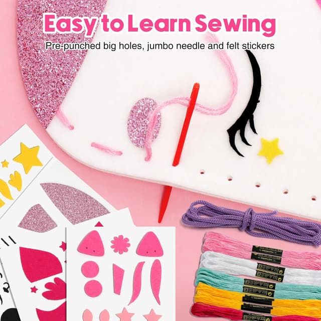 Detalle de Sunrad Kids Sewing Kit (Ages 6–12) with 9 Easy Felt Projects – Animal Crafts & Beginner Learning