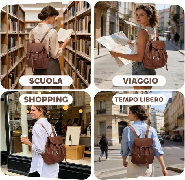 Detalle 2 de Leathario Zaino Donna in Pelle Vegana Antifurto con 6 Porta Carte RFID impermeabile