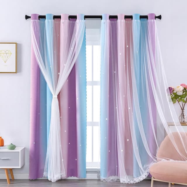 Detalle de XiDi Eyelet Blackout Curtains 86x160cm (2 panels) with voile layer for kids rooms