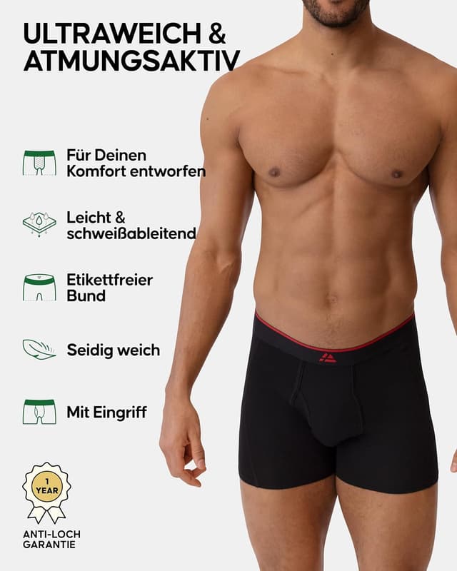 Detalle de Danish Endurance 3er Pack Bambus-Boxershorts für Herren – superweiche, etikettfreie Unterhosen