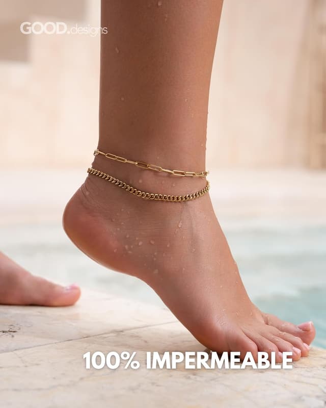 Detalle 1 de Tobilleras mujer con cadena triple 18K