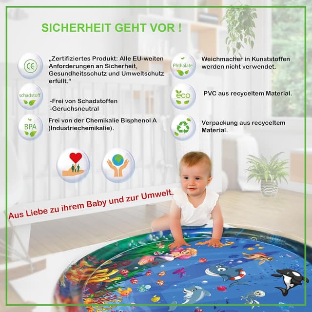 Detalle de Glinbo Wassermatte Baby – BPA-freie Wasserspielmatte XXL für Bauchlage