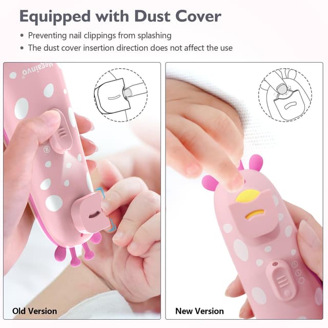 Detalle de Elektrische Baby-Nagelfeile Megainvo – Baby-Nagelpflegeset mit Aufsätzen, Licht und Staubschutz (13-teilig)