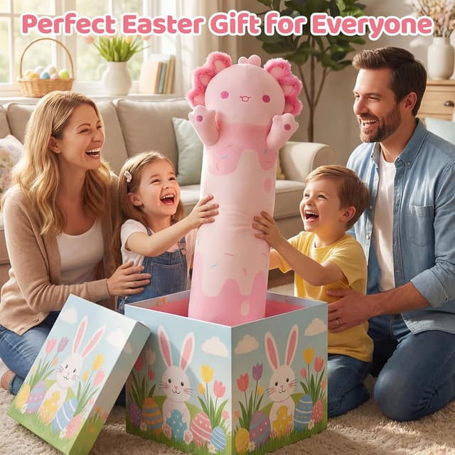 Detalle de Mewaii 44in Long Pink Axolotl Plush Pillow (44 inch) – super-soft hugging axolotl plush toy