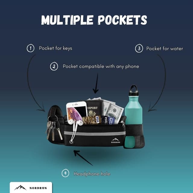 Detalle de Nordrun® Ceinture Running imperméable pour homme et femme avec porte-téléphone