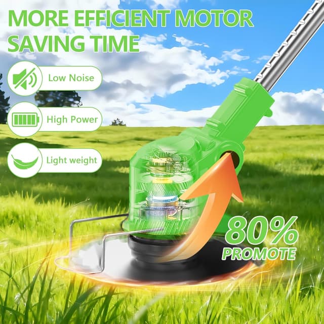 Detalle de Cordless Telescopic Strimmer Kit with 2×21V Batteries, Fast Charger & Spare Blades (Electric Cordless, 2.5kg)