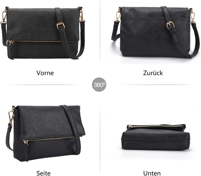 Detalle de Gladdon Umhängetasche Damen klein: Crossbody-/Clutch-Tasche aus veganem PU-Leder (Schwarz)
