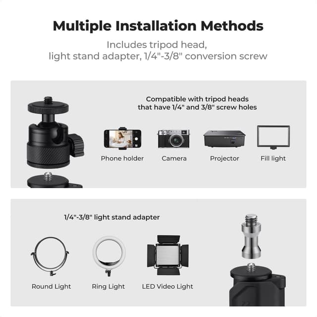 Detalle de K&F CONCEPT Extendable Camera Desk Mount with Ball Head (14.5–35.4" adjustable) for DSLR, lighting and phones