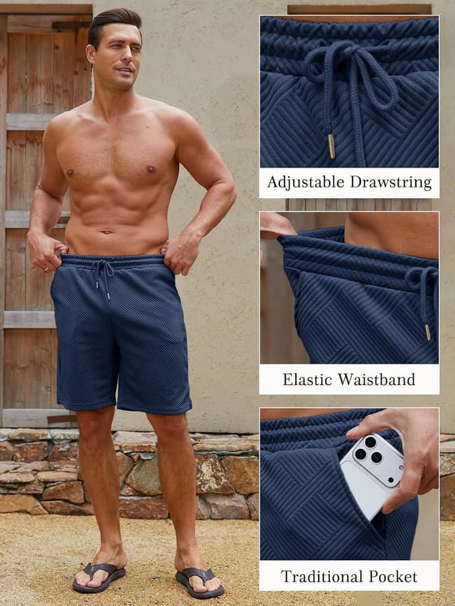 Detalle 2 de Pantaloncini casual uomo Aisprts con coulisse e tasche – traspiranti per palestra, spiaggia e uso quotidiano