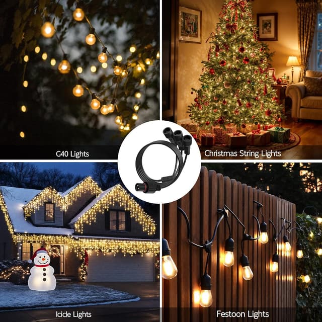 Thumbnail 6 de Dalugo 5M Extension Cable with 3 Splitter Connectors (IP65) for Outdoor Christmas Lights