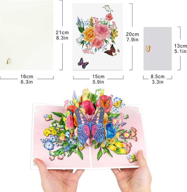 Detalle 2 de DLYMXGC Butterfly and Pink Gold Roses Bush Pop Up Card – 3D paper flower bouquet greeting card