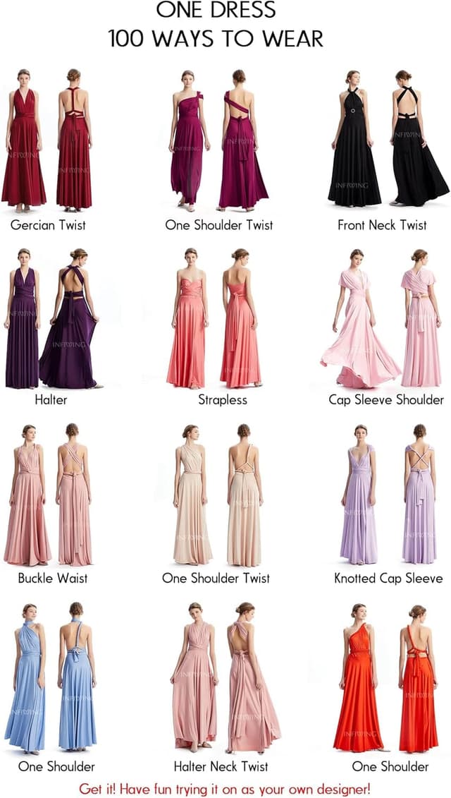 Detalle de INFIWING Infinity Kleid mit Bandeau – Multiway Wickelkleid für Brautjungfern, Hochzeitsgäste & mehr