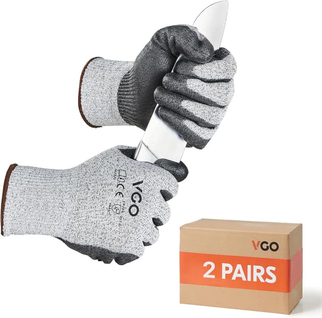Detalle de Vgo Cut Resistant Gloves (2 Pairs) with HPPE anti-cut liner, EN388 Level C / ANSI Level 3 — Size XL, Grey (SK2131)