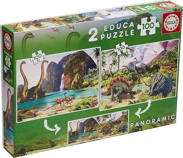 Detalle de Educa Dino World 🦖 Set de 2 Puzzles 100 Piezas, 6+
