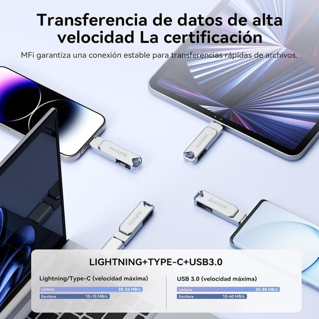 Detalle 2 de LESOGE MFi Memoria USB C 512GB 3 en 1 plata