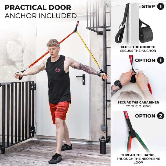 Detalle 2 de Resistance Bands Set with Handles, Door Anchor, Ankle Straps + Exercise Ebook (5 Long Latex Tubes)