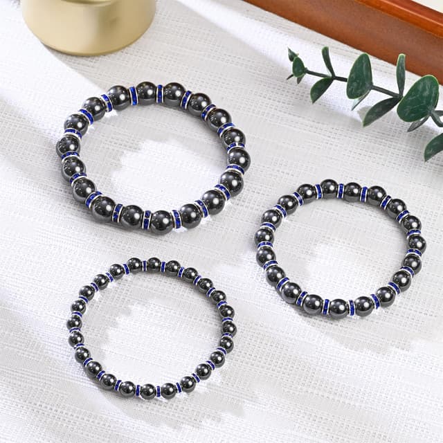 Detalle de Apocalyptic-K Hämatit Magnetarmband mit Strasssteinen (6/8 mm) – antistatisch für Männer & Frauen