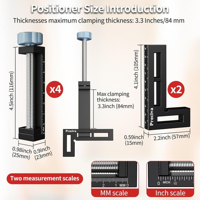 Detalle 2 de Preciva Bloc de positionnement à 90 degrés avec pince d’angle 10 cm (2 ensembles) pour travail du bois