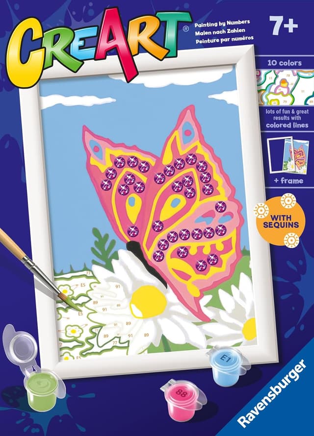 Detalle de Ravensburger CreArt Farfalla scintillante – Dipingere con i Numeri per Bambini 7+ anni, kit pittura 14 x 19 cm