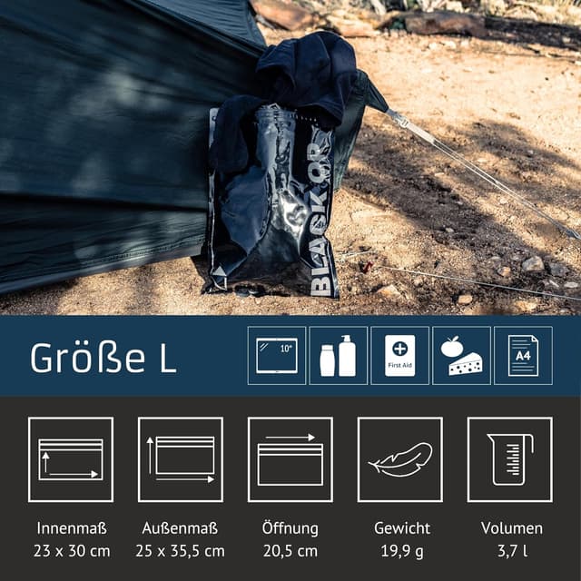 Detalle de Noaks Bags 5er-Pack wasserdichte IPX8-Beutel (L, DIN A4) – luft- und geruchsdicht für Reise & Outdoor