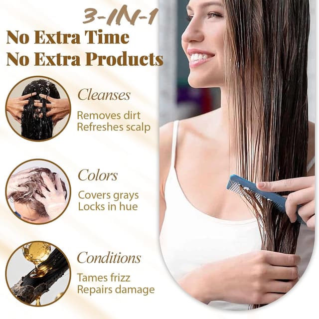 Detalle de Chestnut Brown Hair Dye Shampoo 3-in-1 (Instant, Long-Lasting) — Gray Coverage for Men & Women