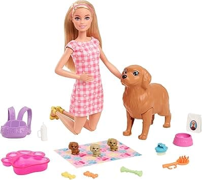 Detalle de Barbie HCK75: Perritos Recién Nacidos 🐶 Muñeca y Accesorios