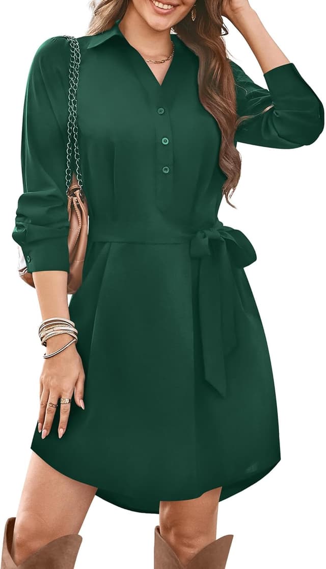 Thumbnail 6 de Florboom Damen Langarm Blusenkleid mit V-Ausschnitt & Taschen – lässiges Chiffon-Minidress