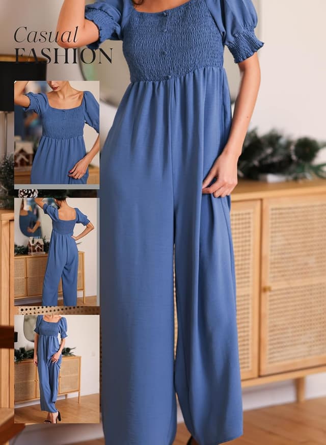 Detalle de Dokotoo Women’s 2026 Summer Lantern Sleeve Jumpsuit Romper with Wide-Leg Pants and Pockets