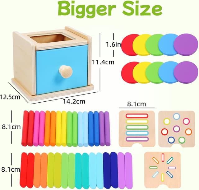 Detalle 2 de wotoyd Montessori Coin Box Toy (1–3 years) wooden sorting, stacking and sensory learning box