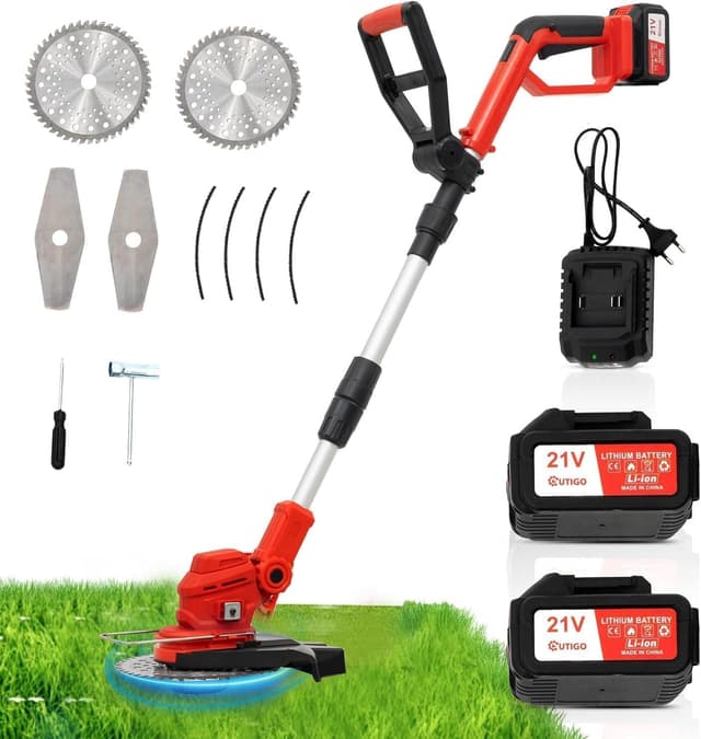 Detalle de OUTIGO Rasaerba/Decespugliatore elettrico a batteria a 21 V con asta telescopica e 3 lame