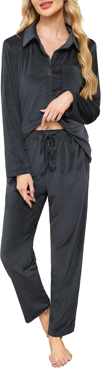 Thumbnail 6 de Wikoan Women’s Fleece Pyjamas Set with Button-Down Top, Pockets and Long Sleeves (S–XXL)