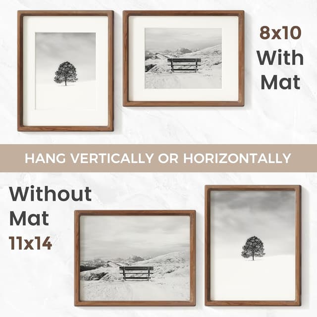 Detalle de FLYJOE 11x14 Picture Frame in Natural Walnut Wood with Tempered Glass (Fits 8x10 Photos)