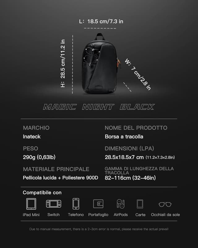 Detalle 2 de Inateck Sling Bag X-Row: zaino monospalla compatto e organizzato per uomo