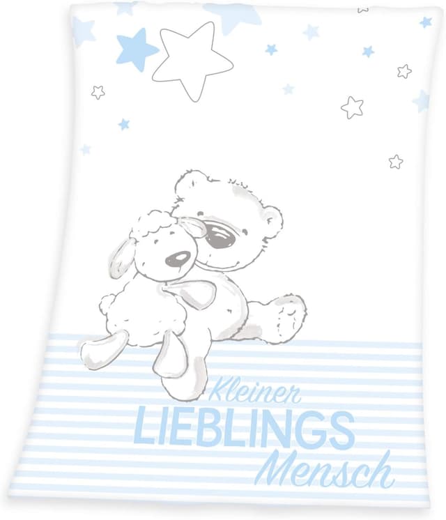 Detalle de Herding Baby Best Lieblingsmensch Microfaser-Flauschdecke (75 x 100 cm) – Blau