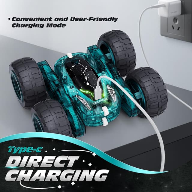 Detalle de Tecnock Remote Control Car (2.4GHz) with USB-C Easy Charging, 4WD 360° Stunt Car
