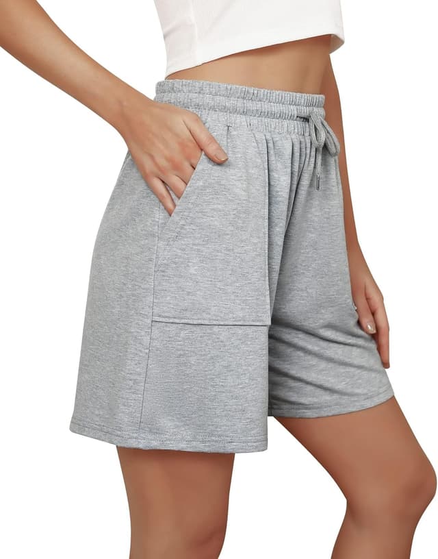 Detalle 2 de Cowasto Women’s Cotton Sweat Shorts with Drawstring Waist and Pockets (7" Inseam)
