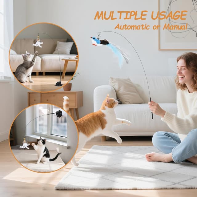 Detalle de Romon Giochi per Gatti (7 pezzi) con uccellino volante e ventosa retrattabile