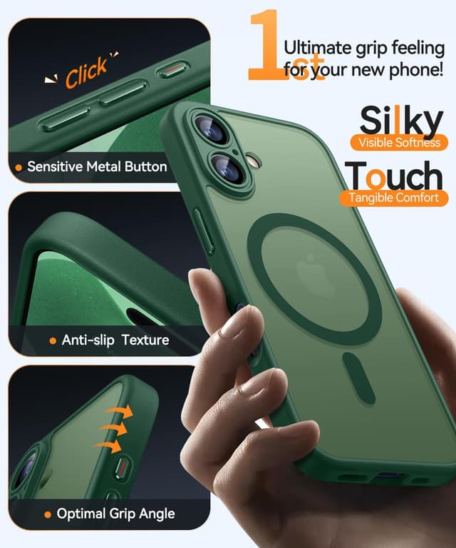 Thumbnail 6 de CANSHN Magnetic iPhone 17 Case (6.3") with full camera protection, MagSafe compatible, translucent matte – Deep Green