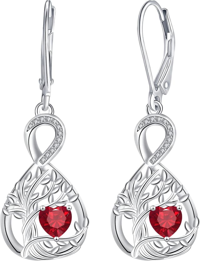 Detalle de J.MUEN Unendlichkeit Ohrringe für Damen aus 925 Sterling Silber mit Lebensbaum-Anhänger